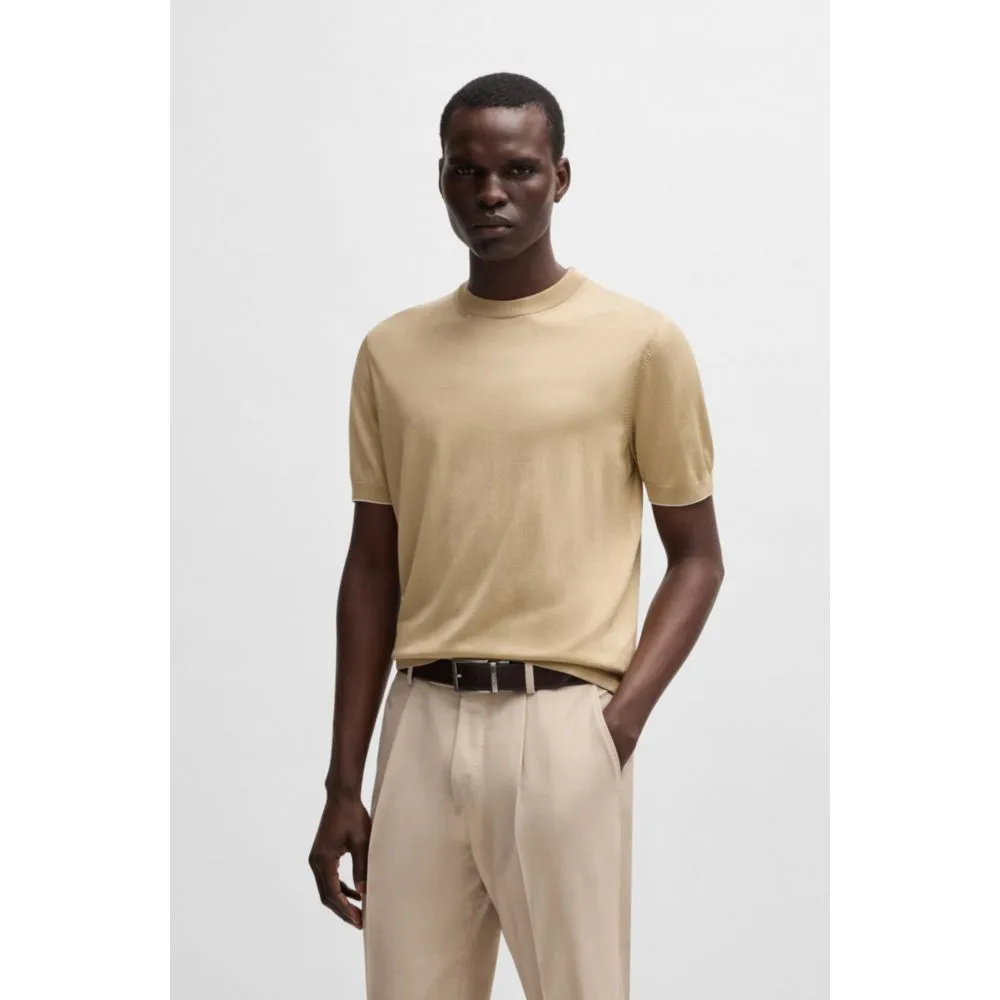 Regular-fit knit T-shirt in silk and cotton