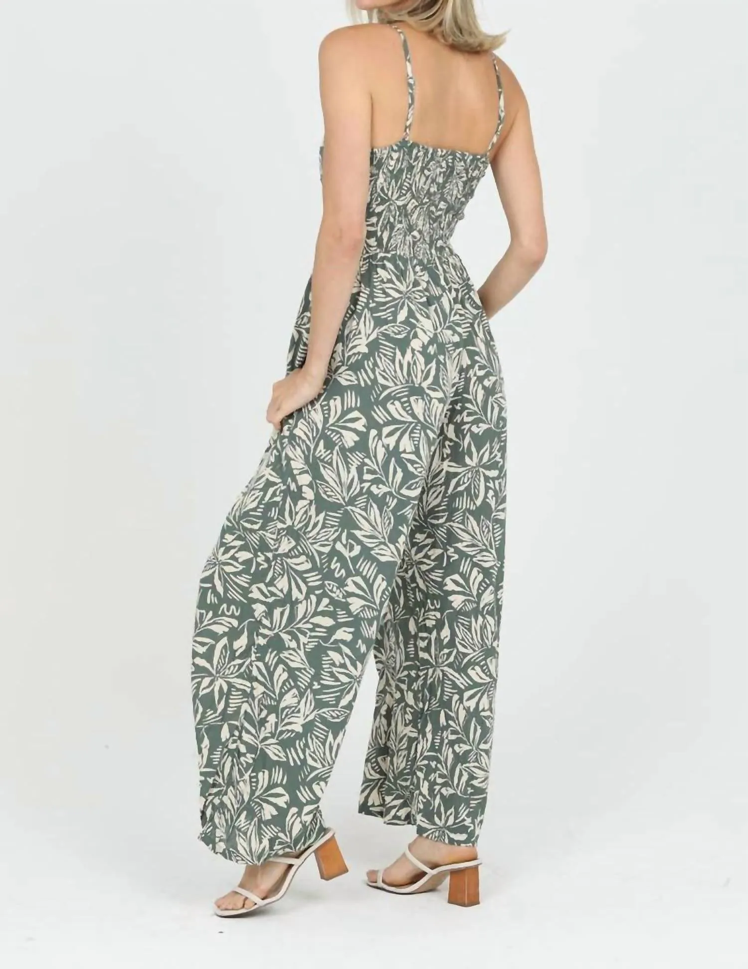 Renee V-Neck Twisted Front Cut-Out Jumpsuit In Sage