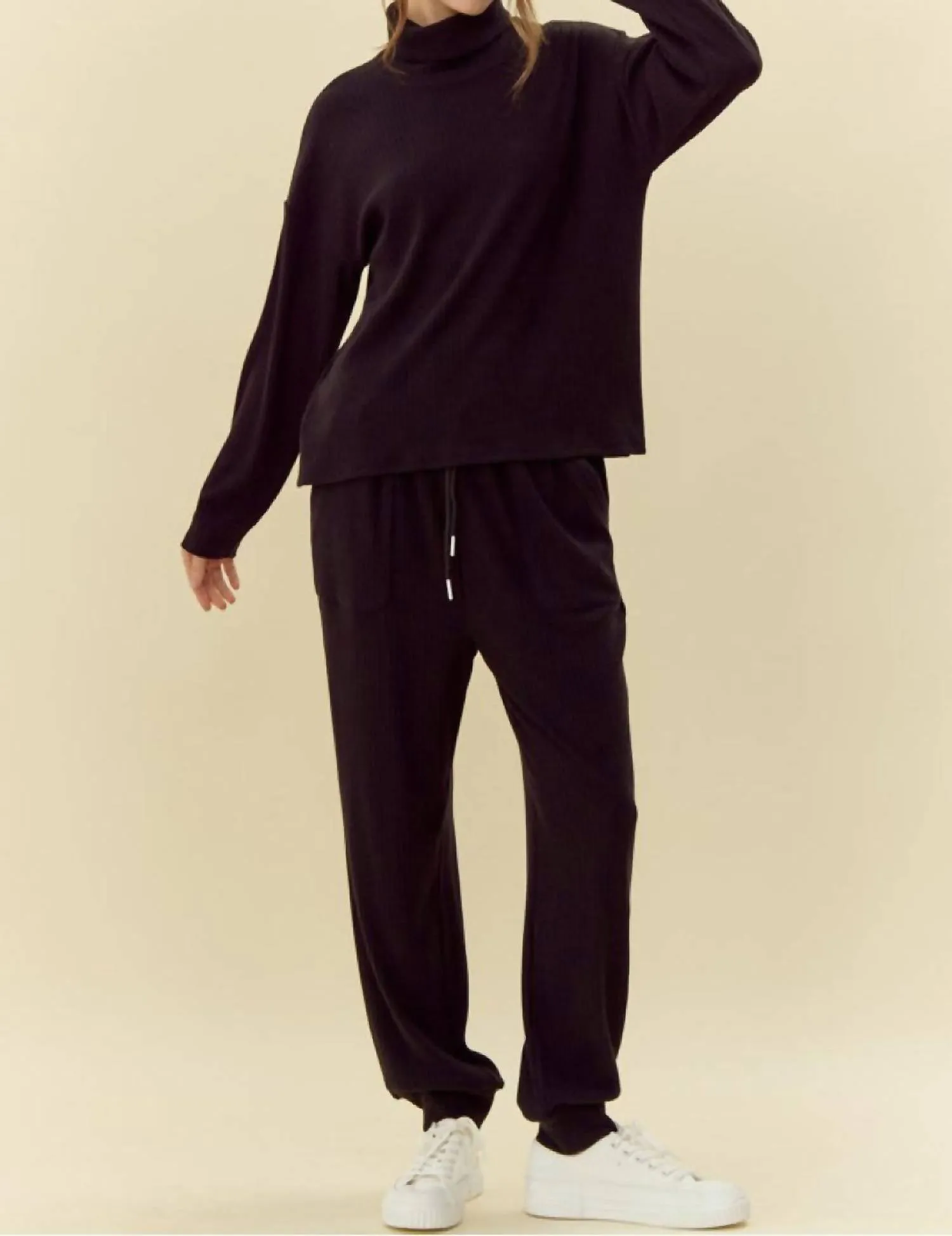 Ribbed Loose Fit Lounge Set In Black