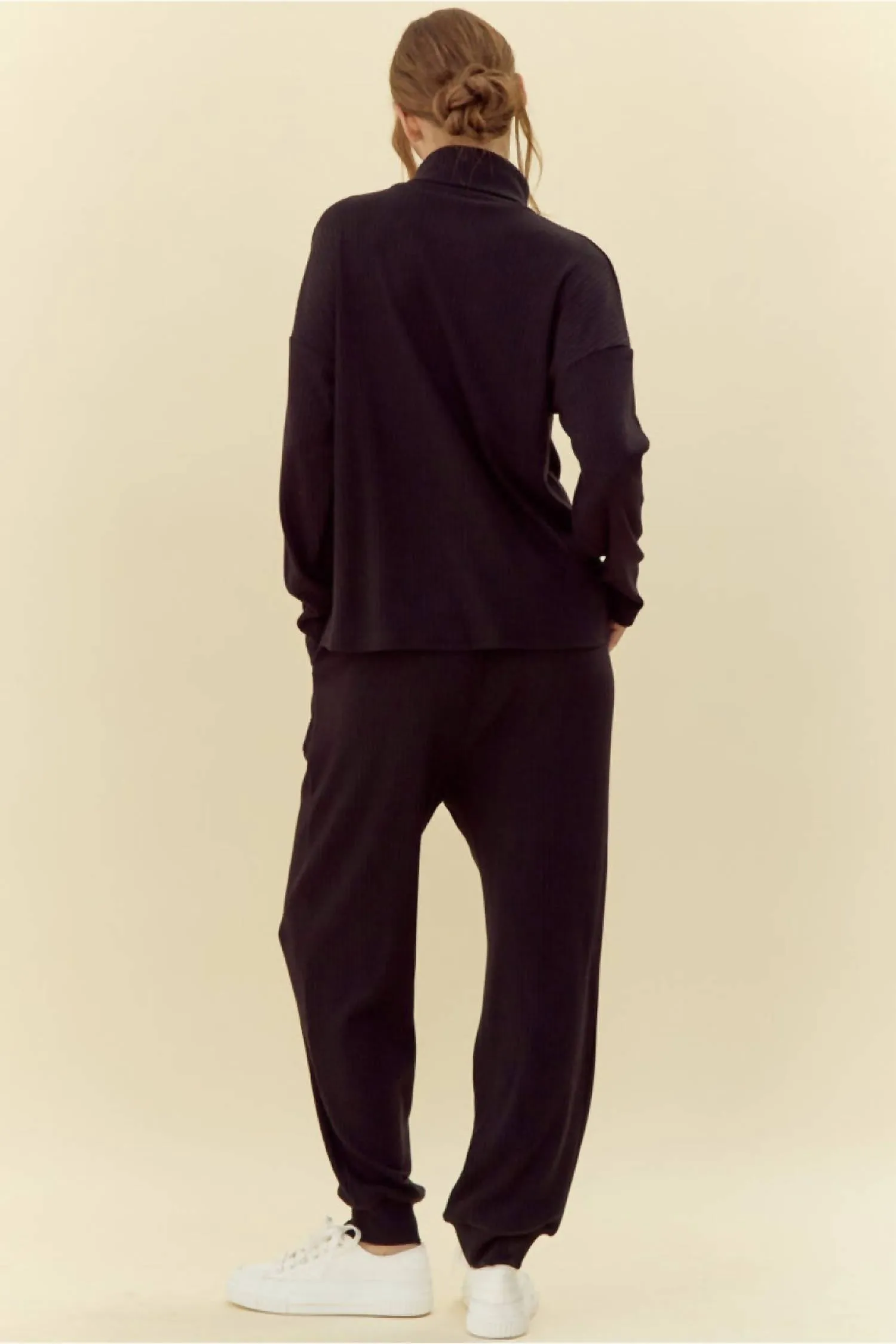 Ribbed Loose Fit Lounge Set In Black