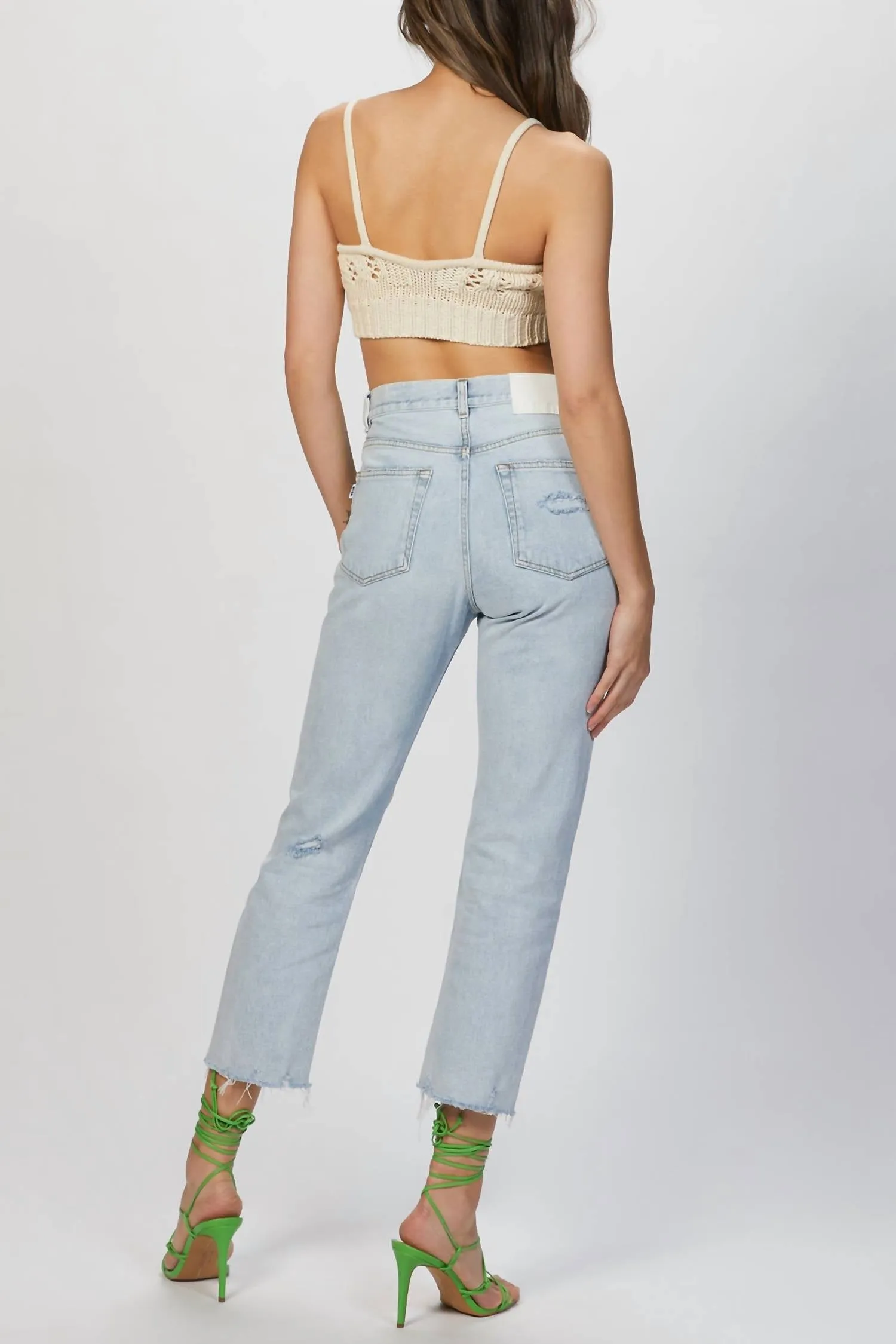 Ripped-Detailing Cropped Jeans In Light Blue
