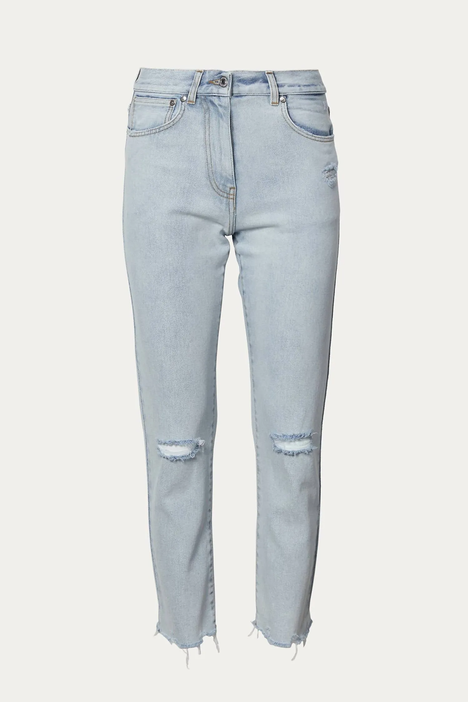Ripped-Detailing Cropped Jeans In Light Blue