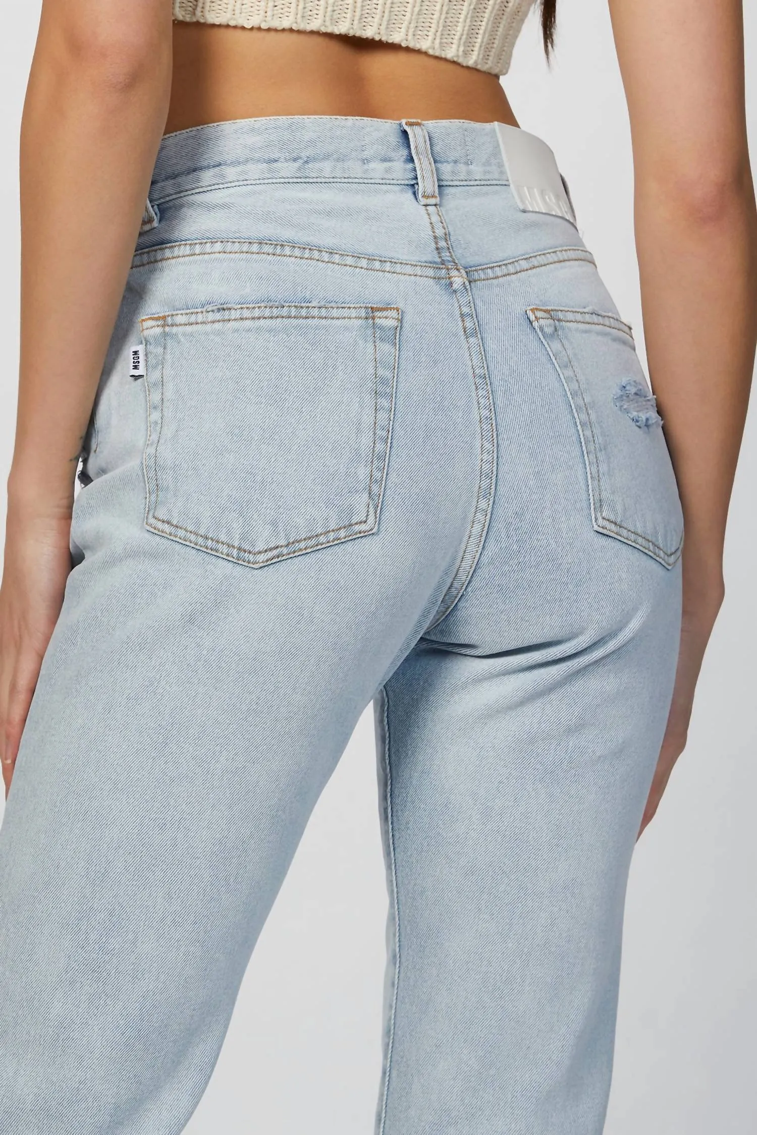 Ripped-Detailing Cropped Jeans In Light Blue