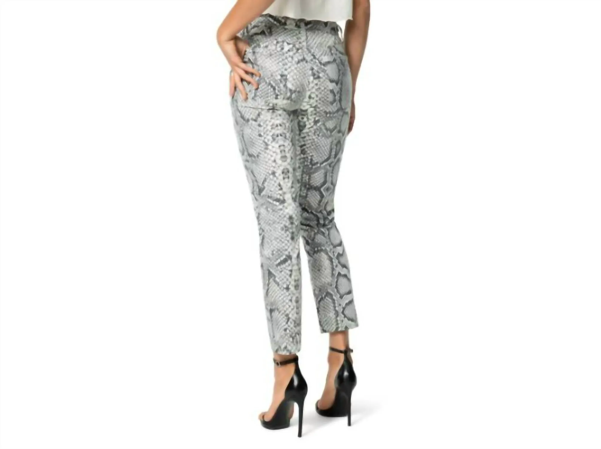 Scaled Python Snake Print High Rise Crop Jeans In Black, White