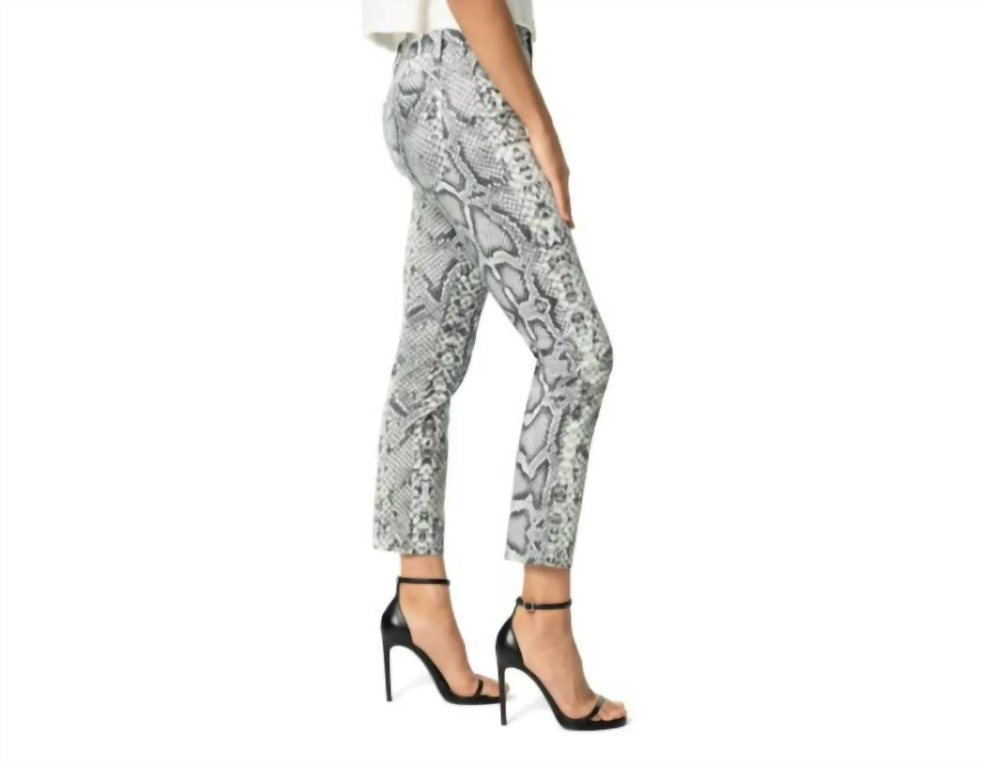 Scaled Python Snake Print High Rise Crop Jeans In Black, White