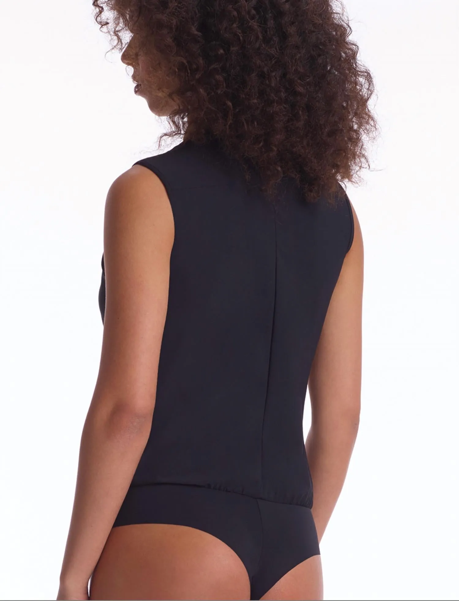 Sleeveless Classic Button Down Bodysuit In Black