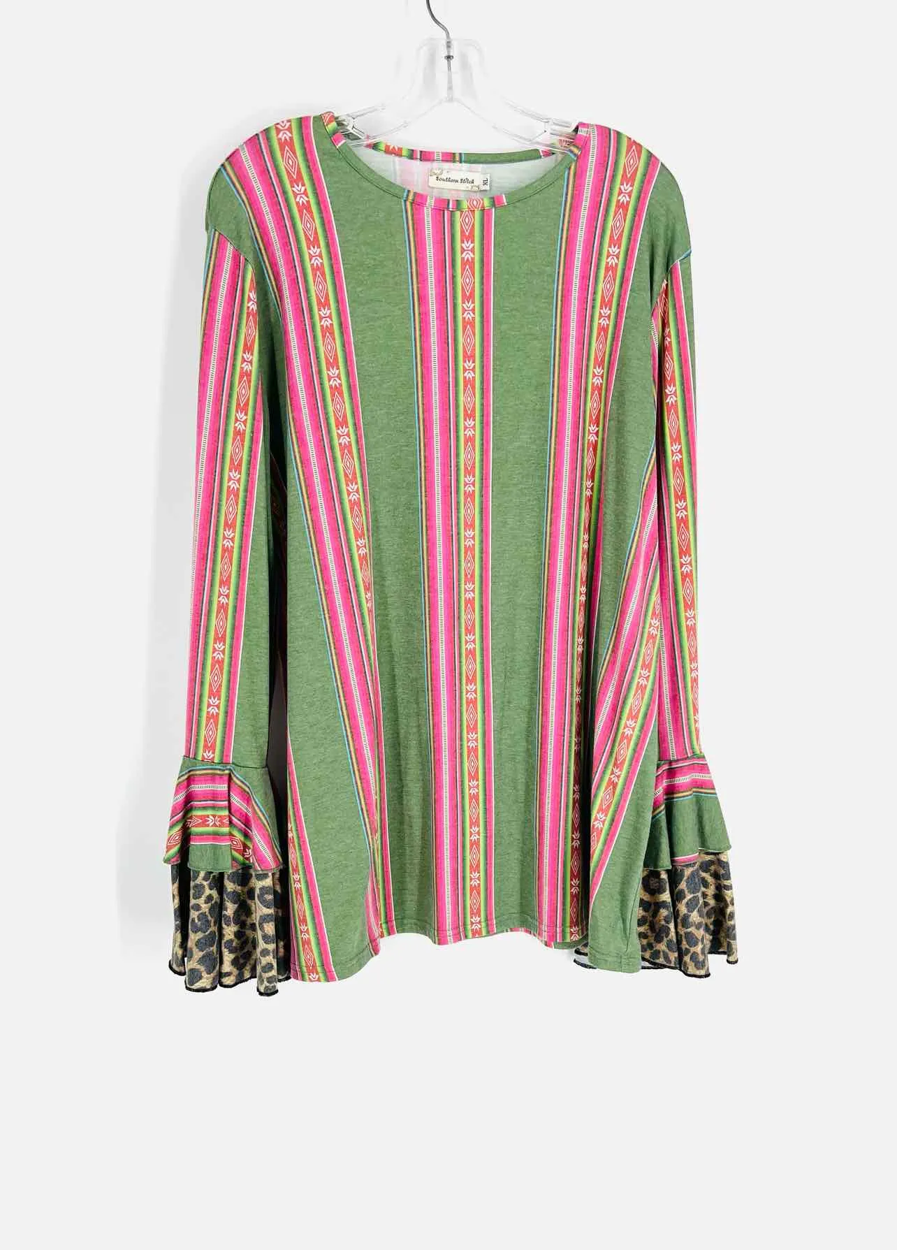Southern Stitch Size XL Olive/Multi Stripe Animal Print Tops Top-Long Sleeve