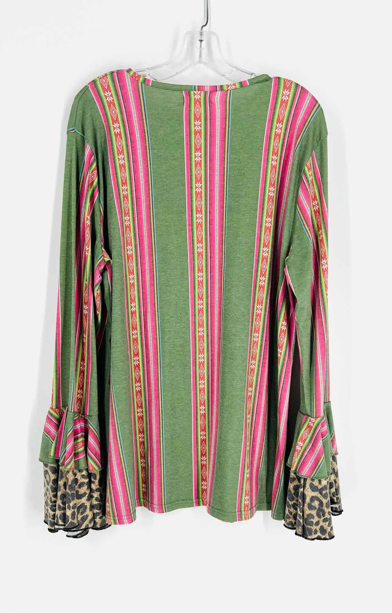 Southern Stitch Size XL Olive/Multi Stripe Animal Print Tops Top-Long Sleeve