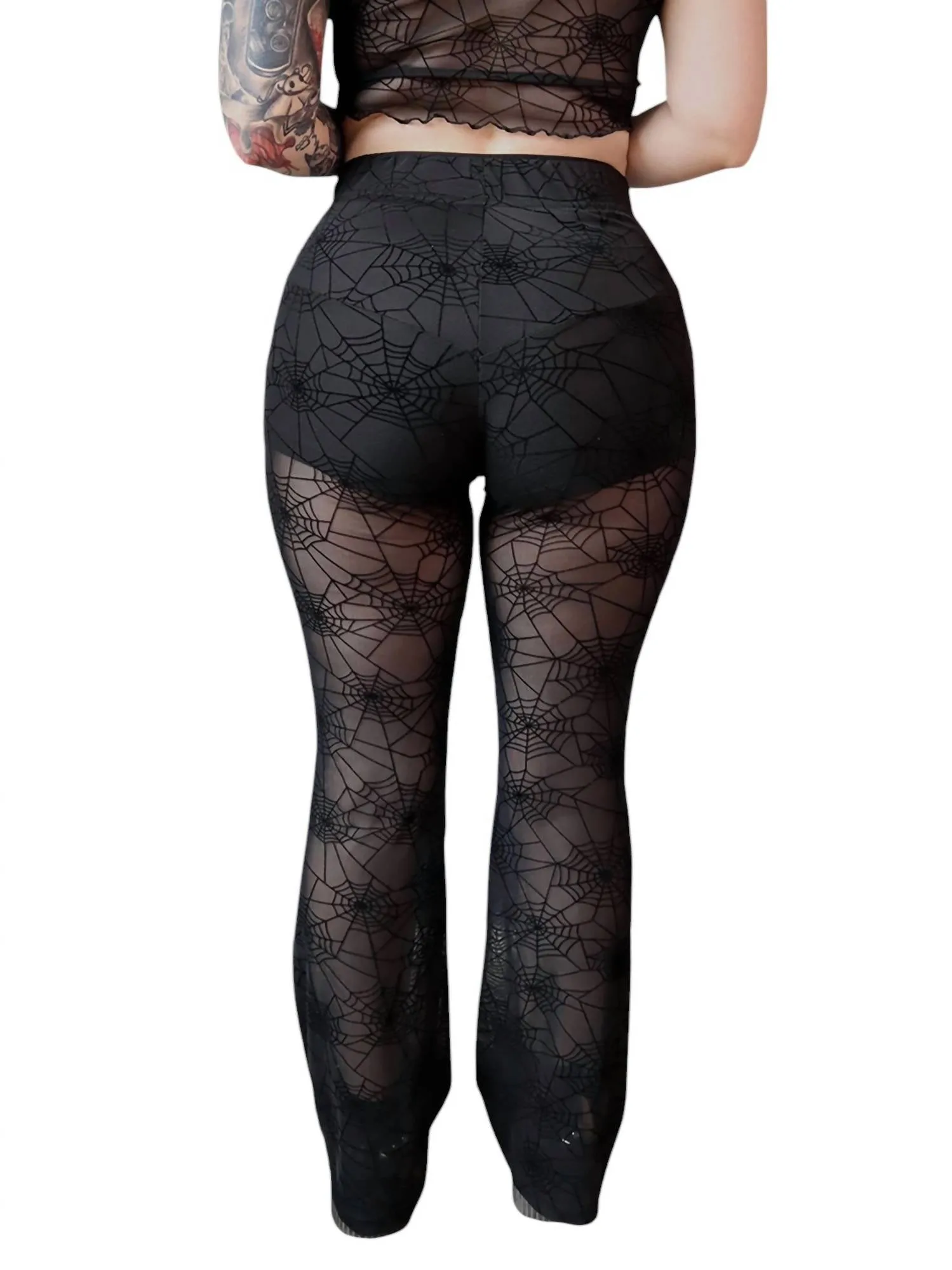 Spider Web Mesh Flare Pants In Black