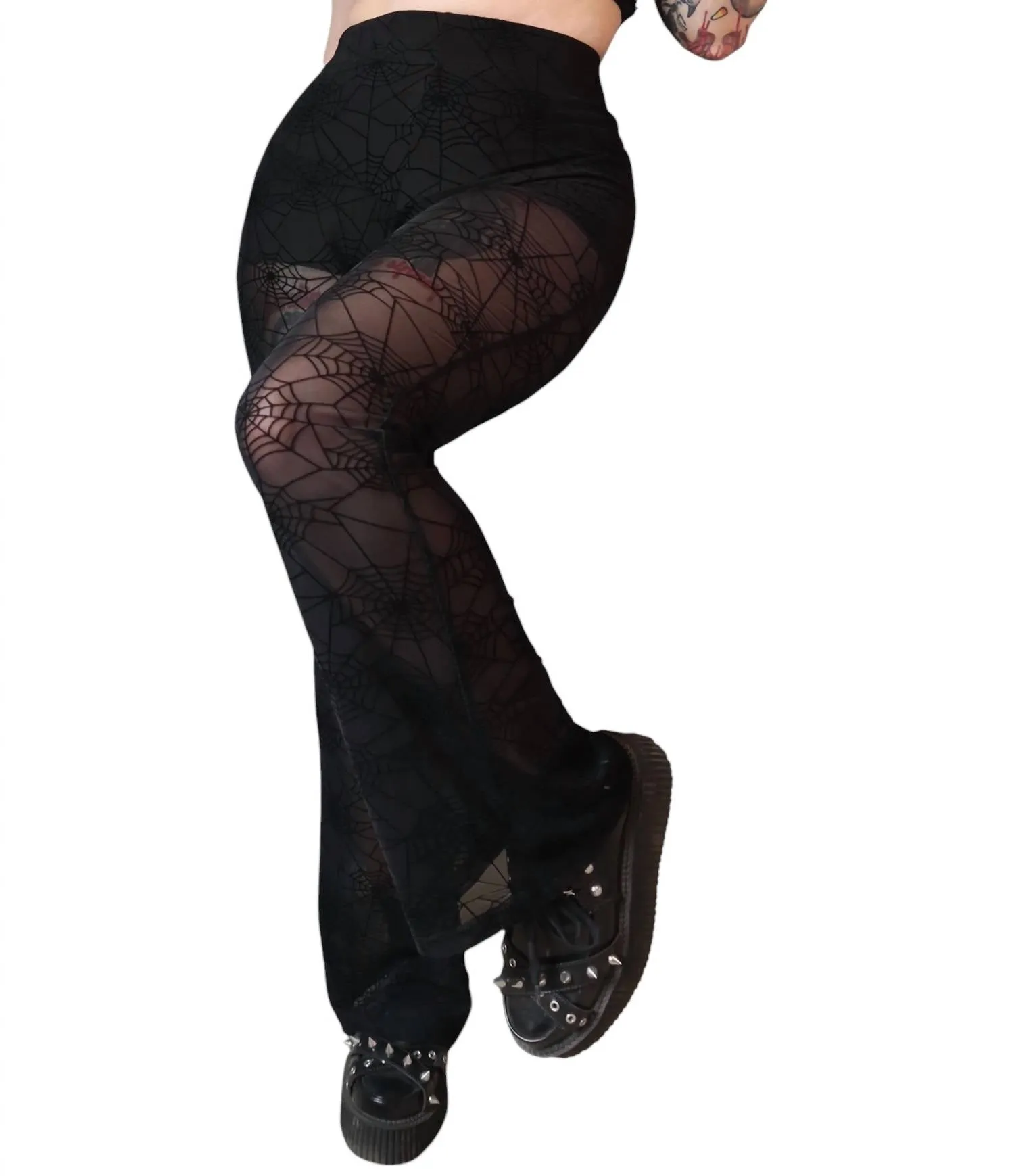 Spider Web Mesh Flare Pants In Black