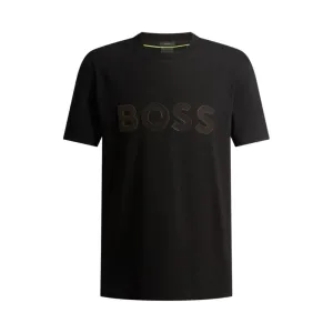 Stretch-cotton T-shirt with large logo
