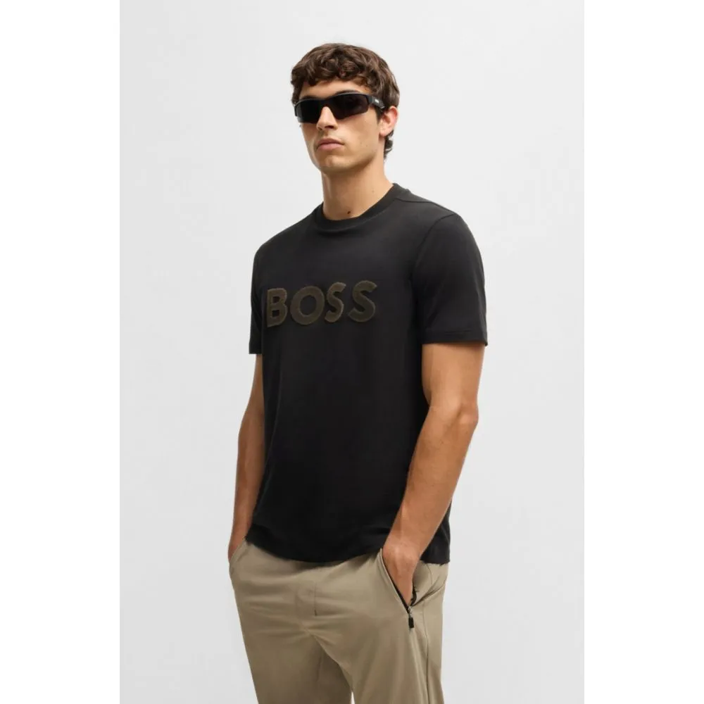 Stretch-cotton T-shirt with large logo