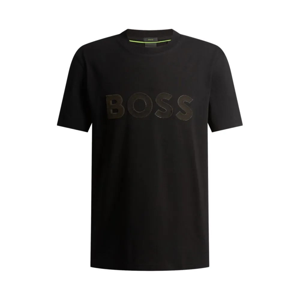 Stretch-cotton T-shirt with large logo