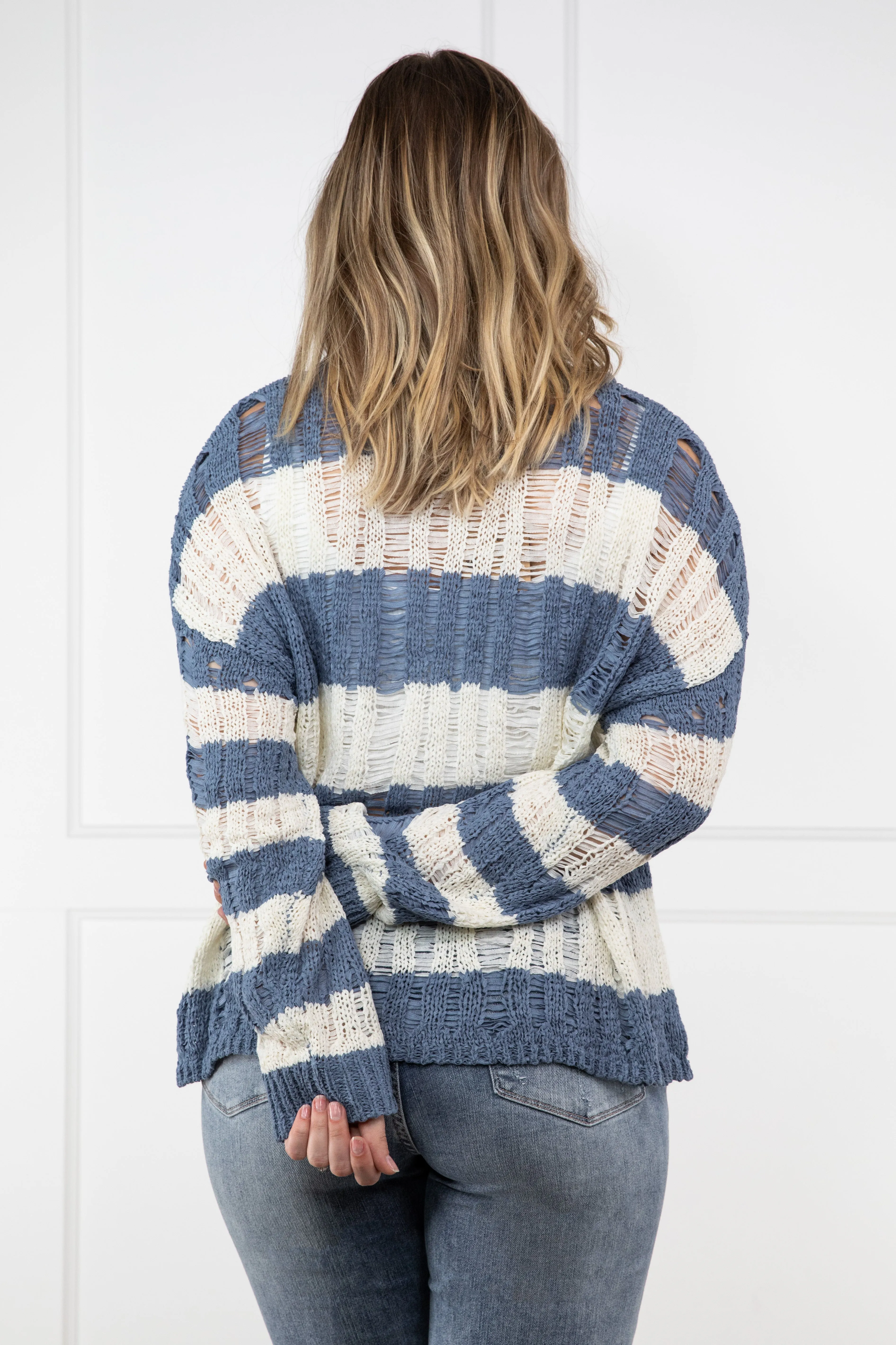 Striped Women's Lightweight Peekaboo Knit Sweater *Final Sale*