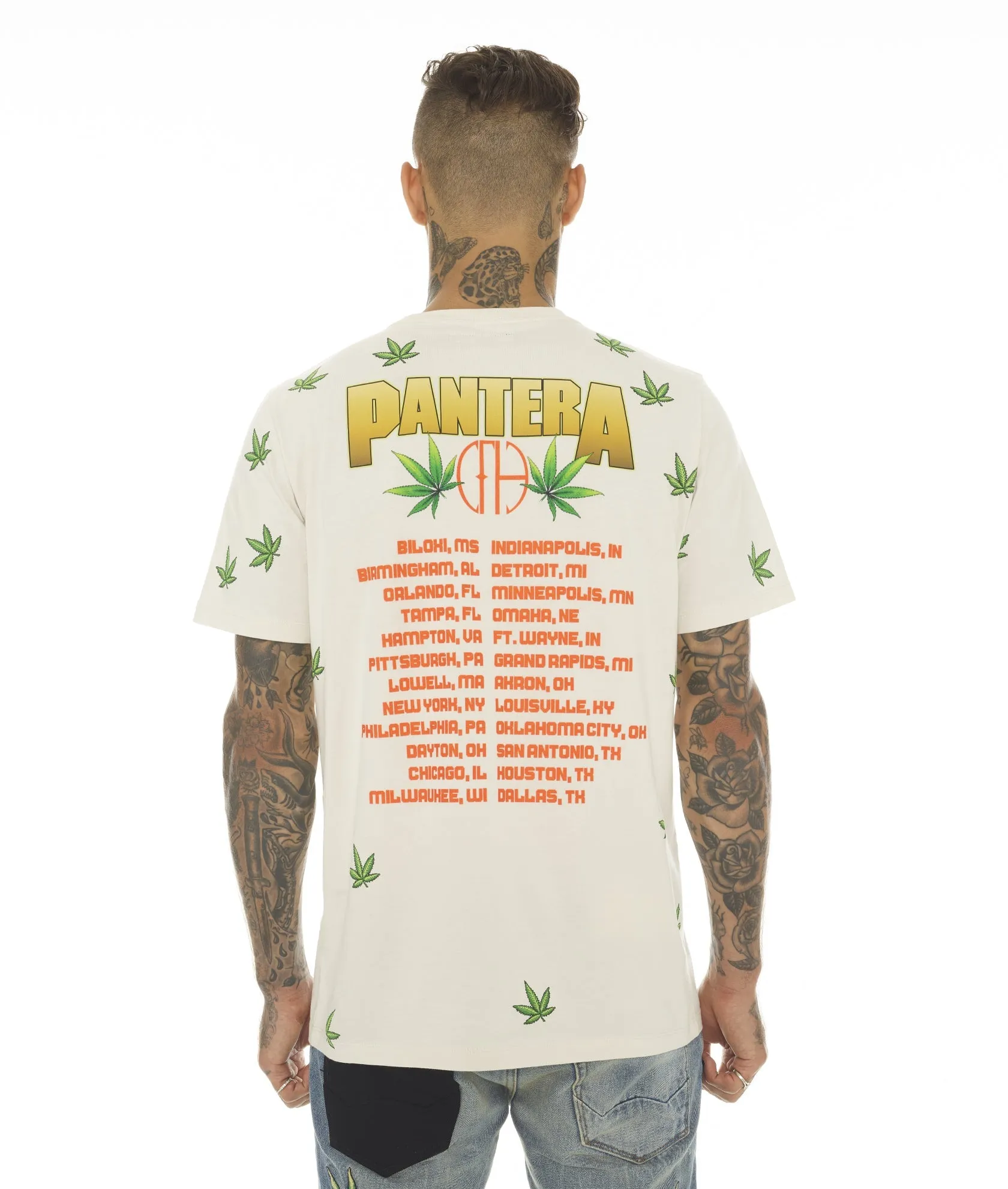 T-SHIRT SHORT SLEEVE CREW NECK TEE "PANTERA 420" IN CREAM