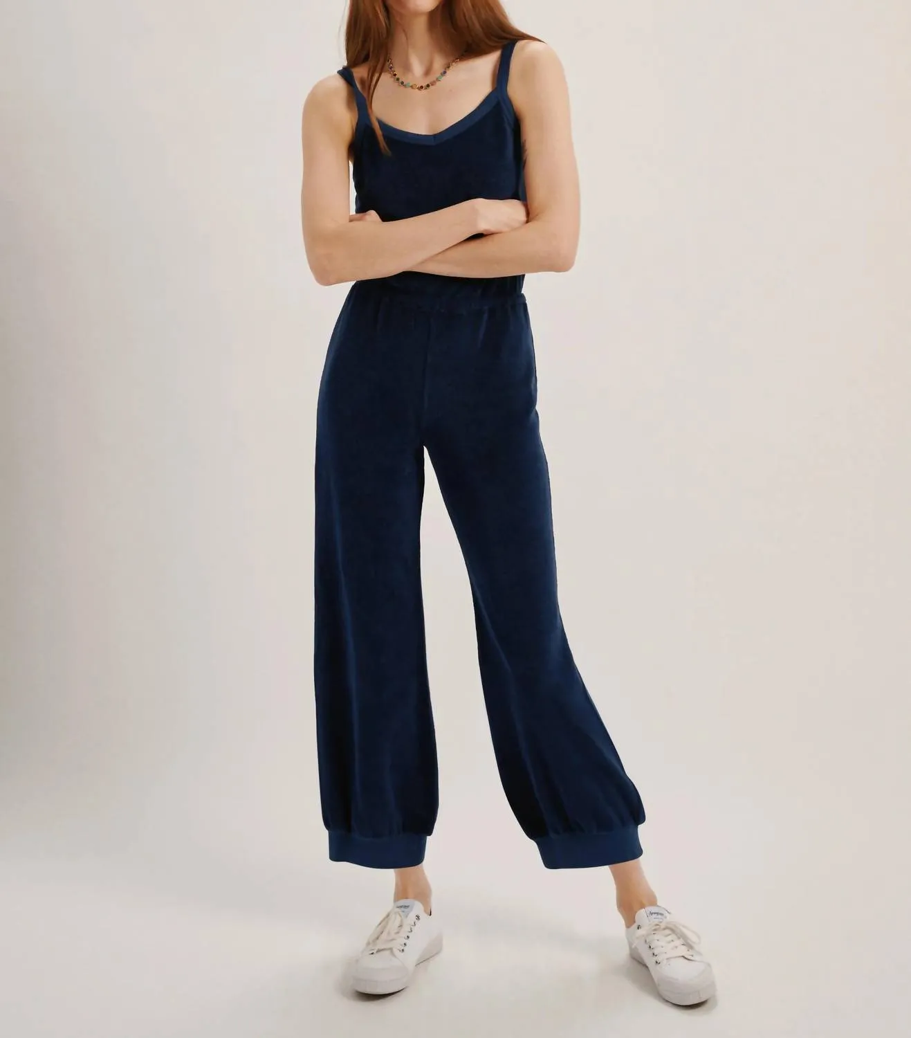 The Giorgi Tank Jumpsuit In Terry In Navy