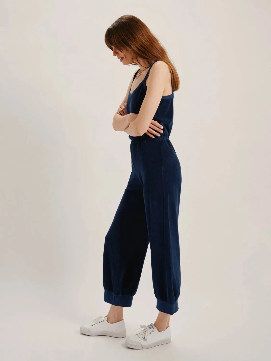 The Giorgi Tank Jumpsuit In Terry In Navy