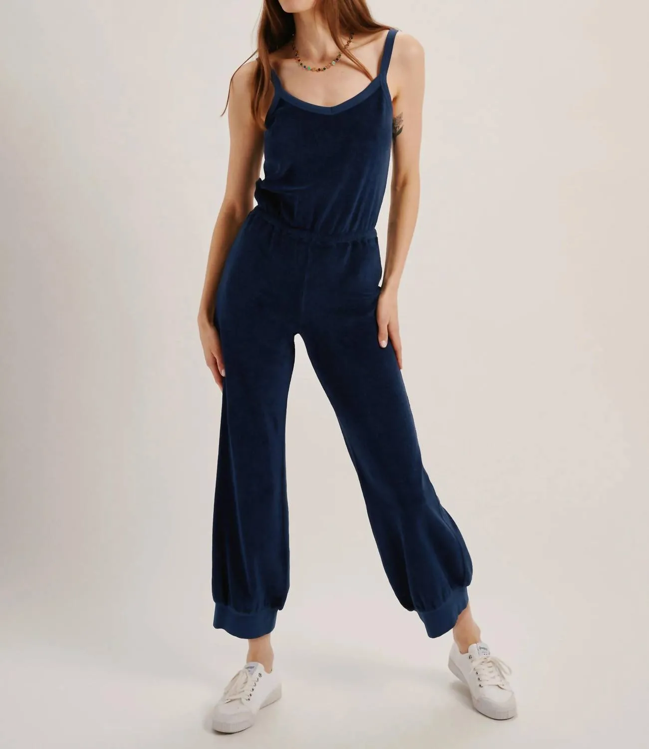 The Giorgi Tank Jumpsuit In Terry In Navy