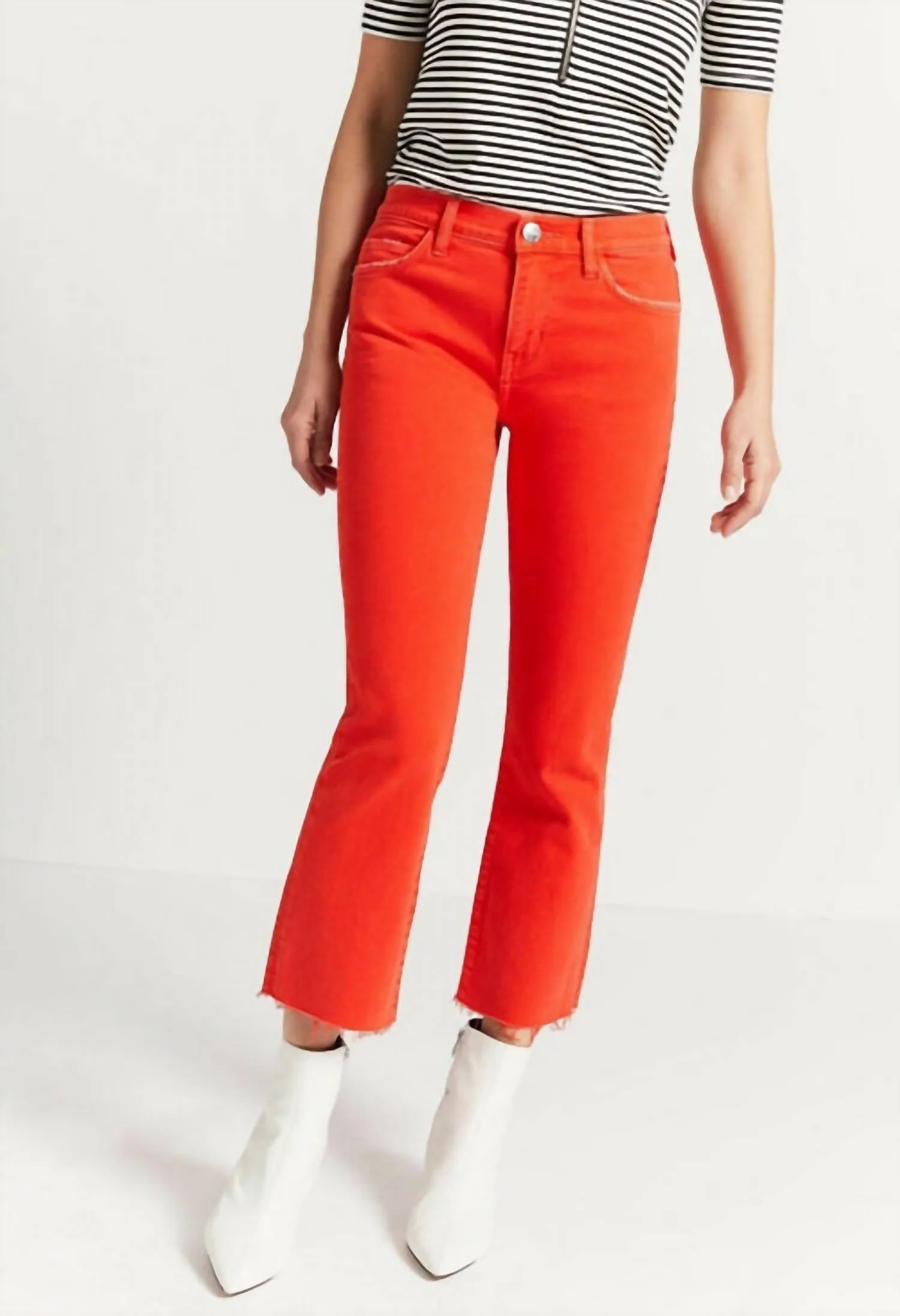 The Kick Flare Crop High Waist Jean In Fiery Red