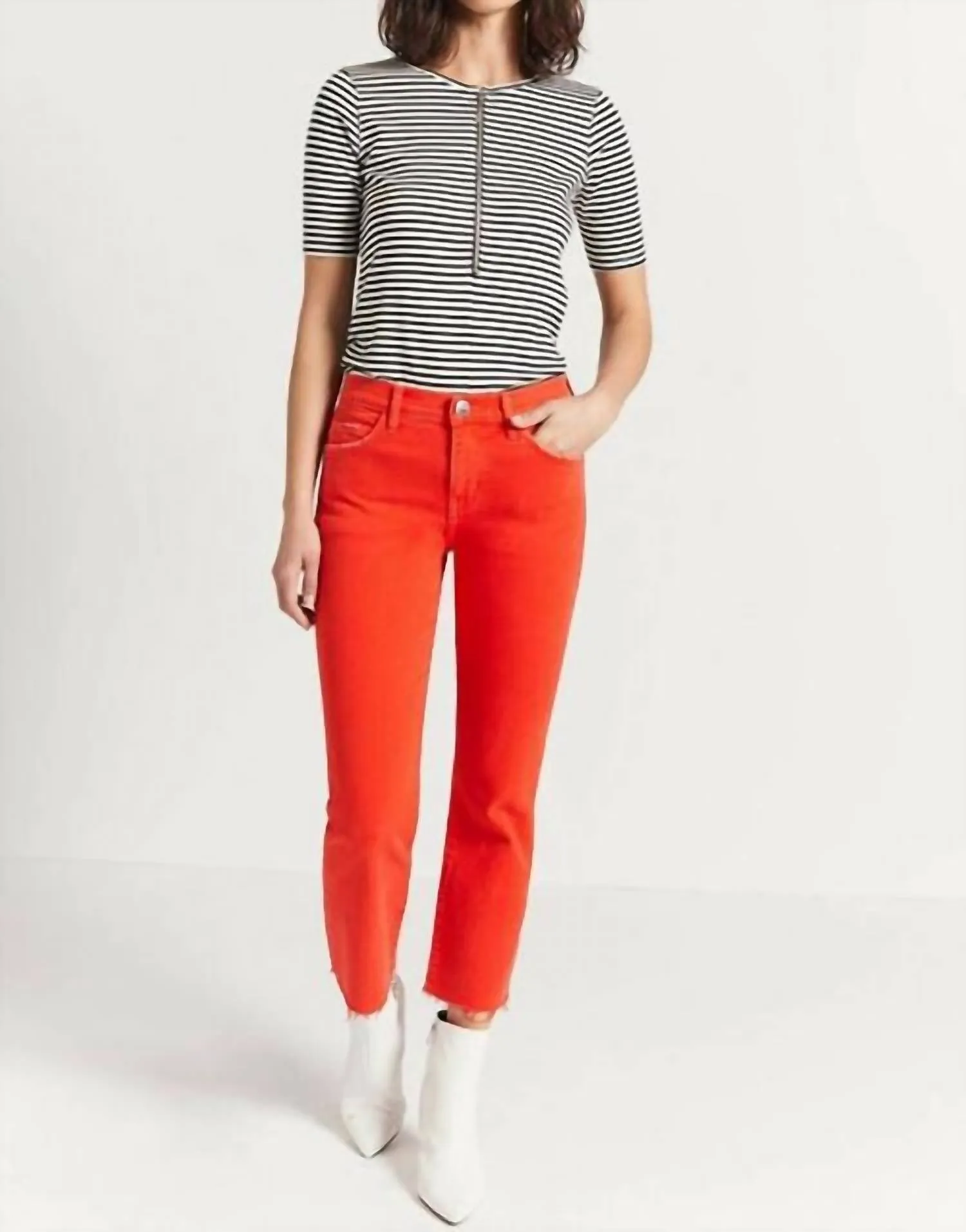 The Kick Flare Crop High Waist Jean In Fiery Red