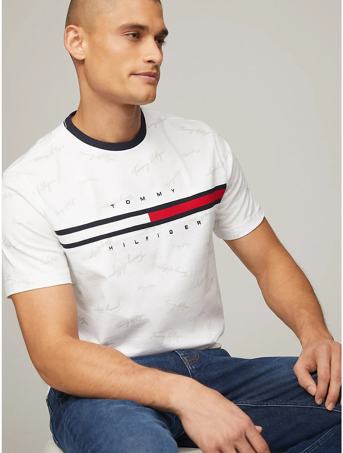 Tommy Hilfiger Men's Signature Flag Stripe Logo T-Shirt