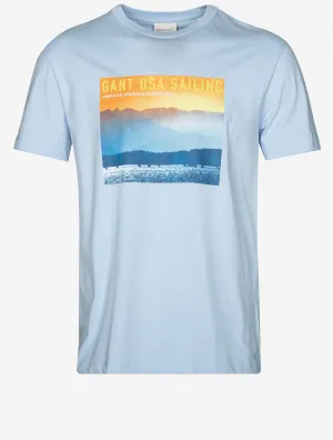USA Sailing Print Graphic T-Shirt Fresh Blue
