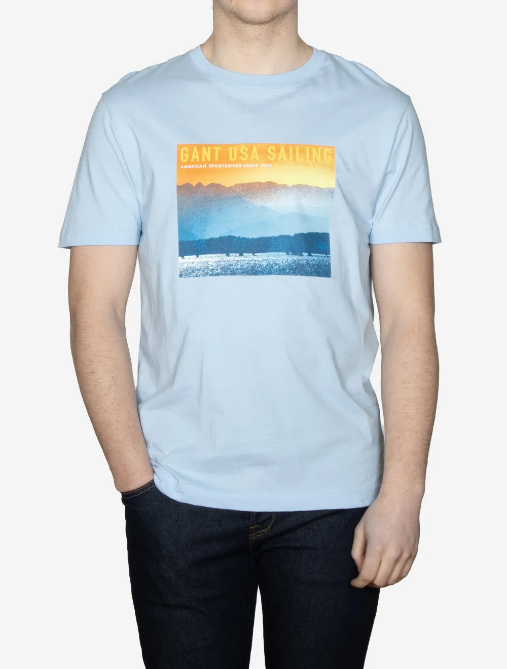 USA Sailing Print Graphic T-Shirt Fresh Blue