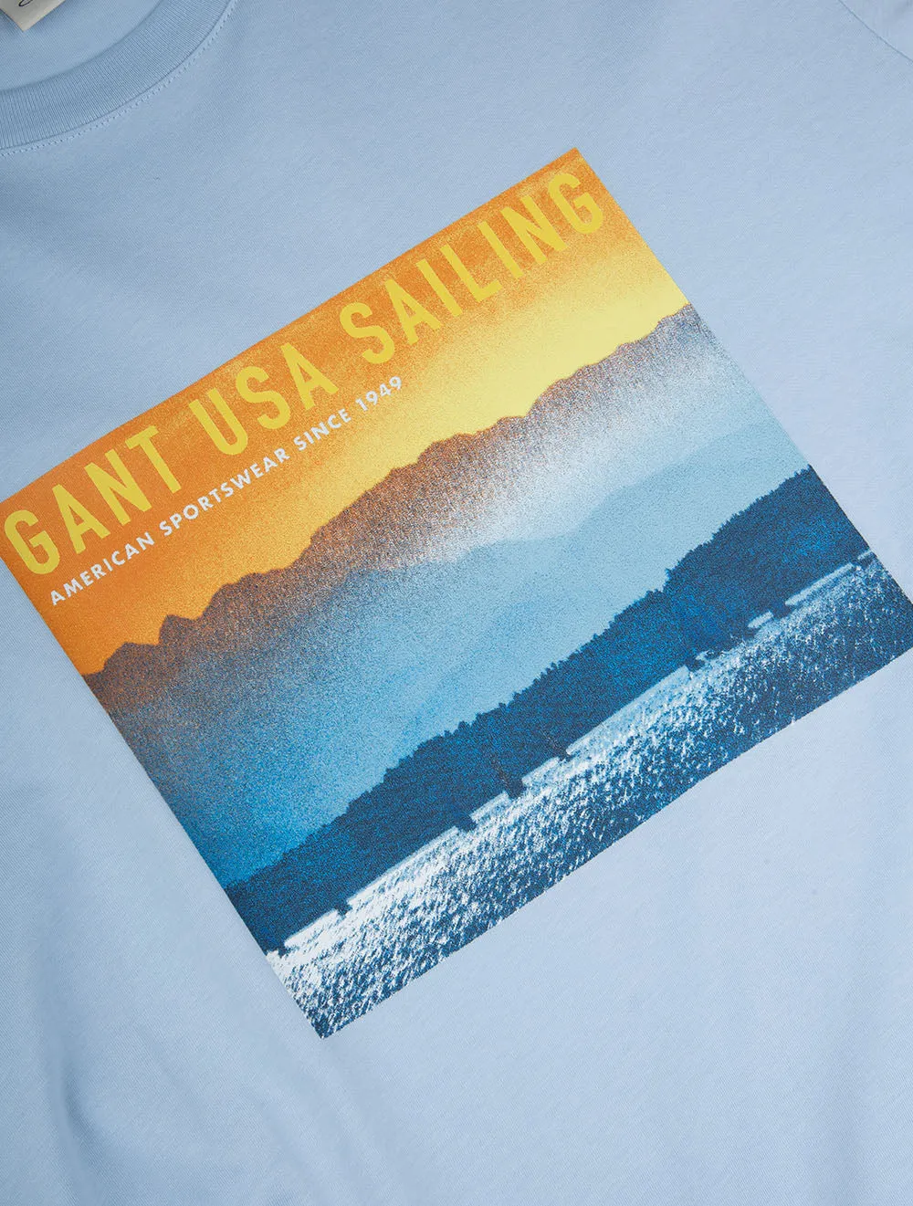 USA Sailing Print Graphic T-Shirt Fresh Blue