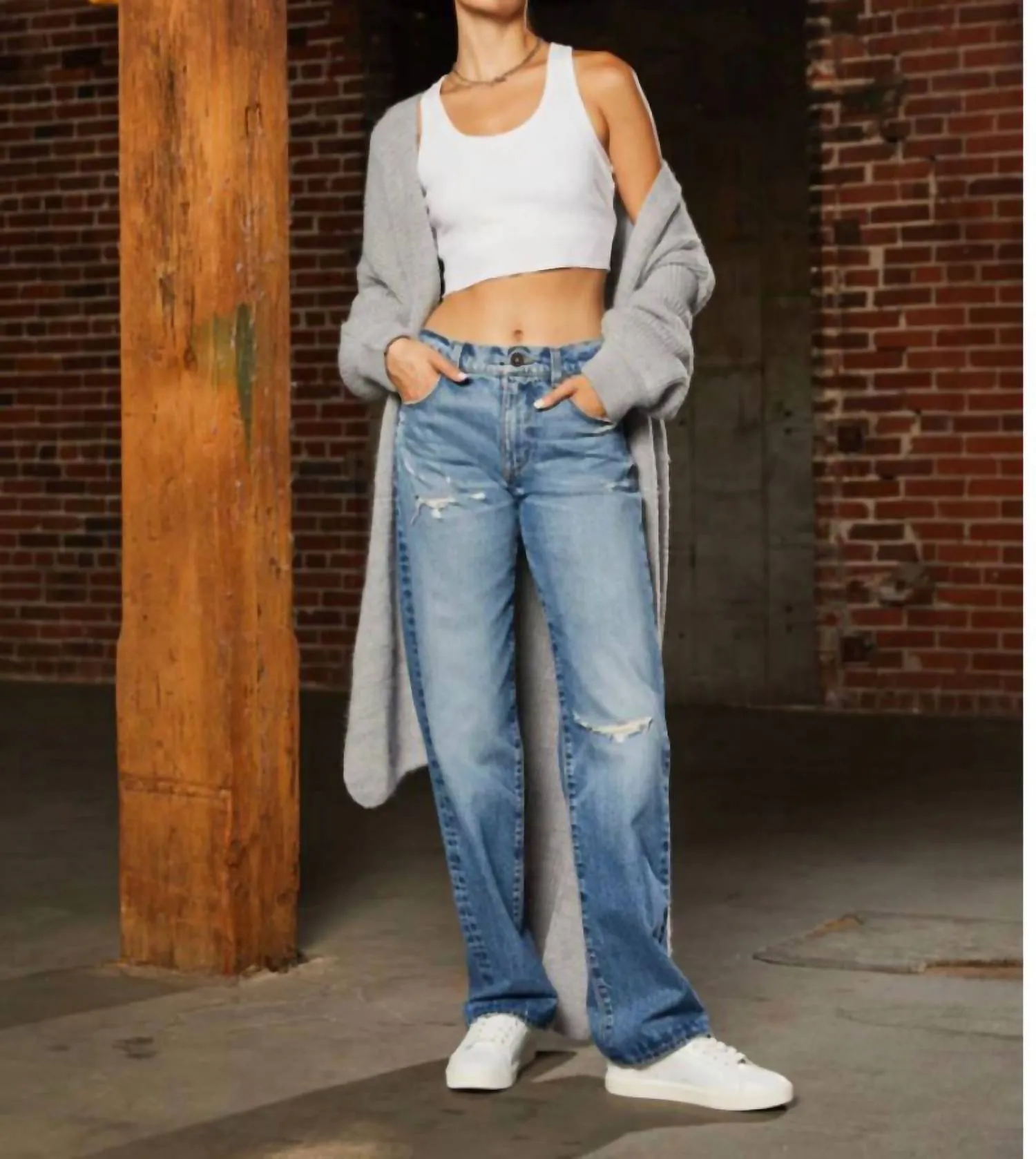 Vincent High Rise Long Wide Leg Jeans In Medium Maggio Wash