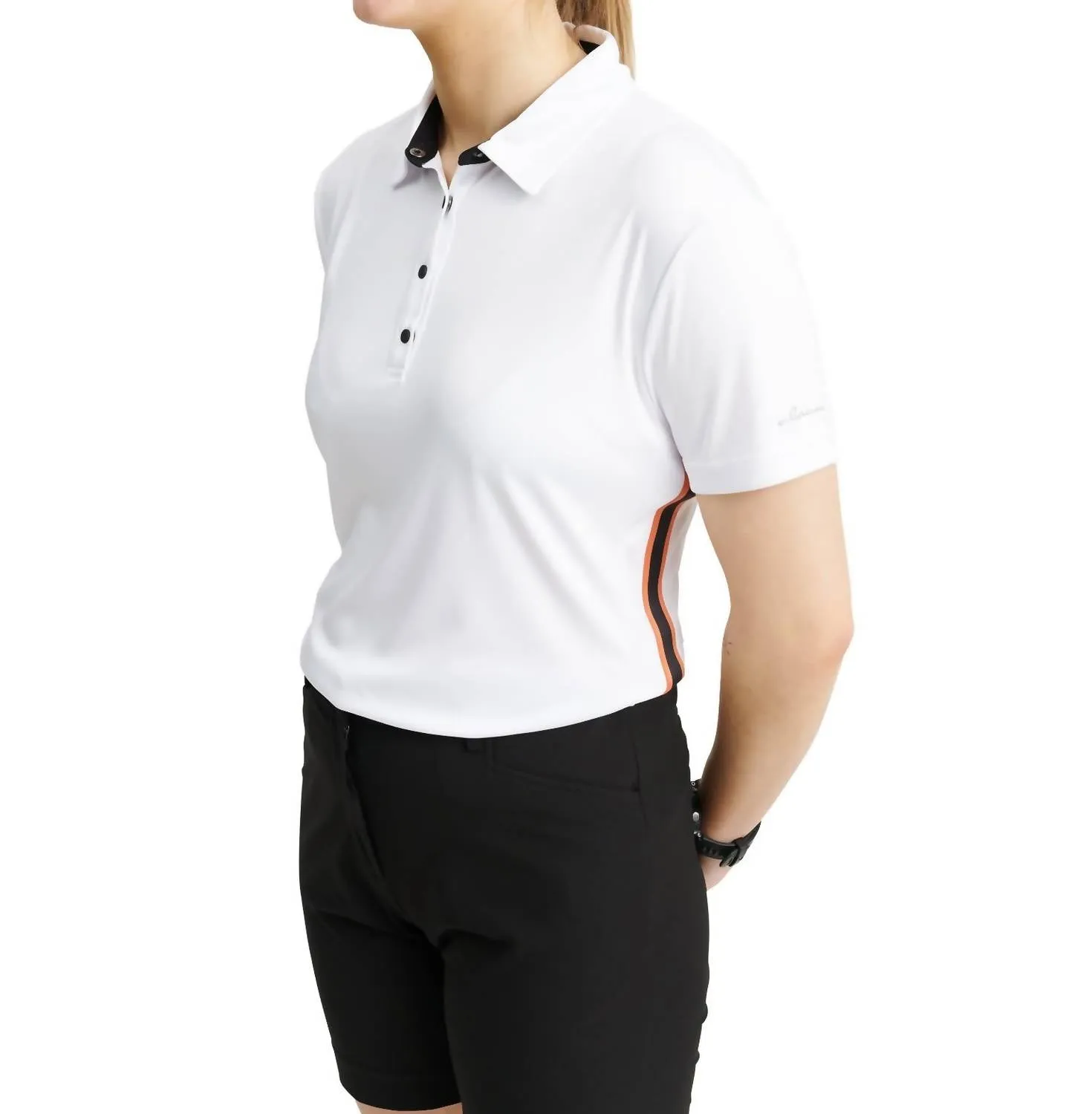 Women Cherry Stripe Polo In White