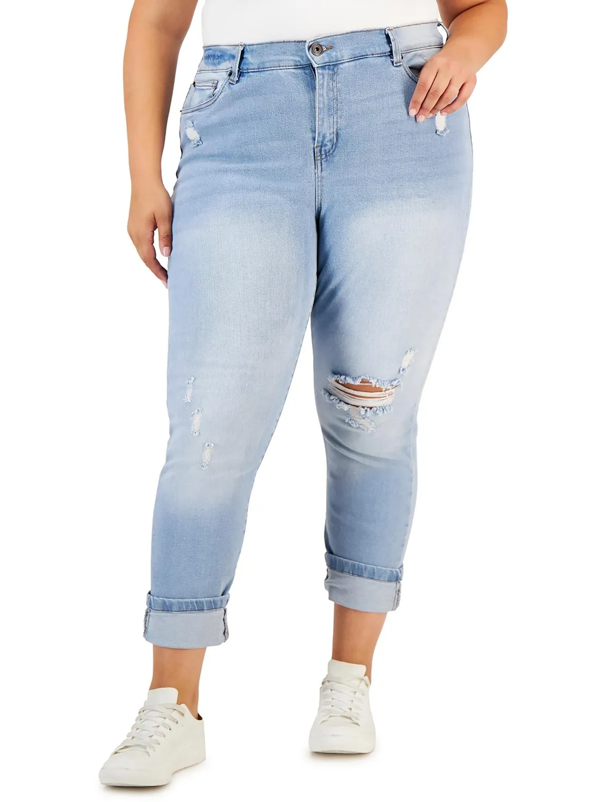 Womens Cuffed Light Wash Skinny Jeans