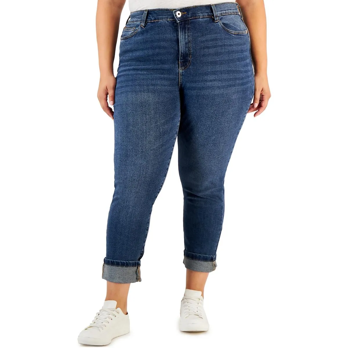 Womens Cuffed Light Wash Skinny Jeans