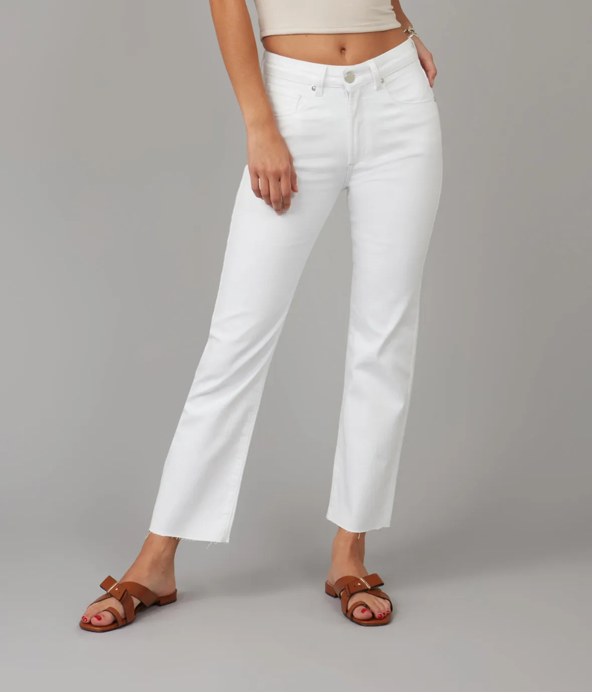 Women's DENVER-WHT High Rise Straight Jeans
