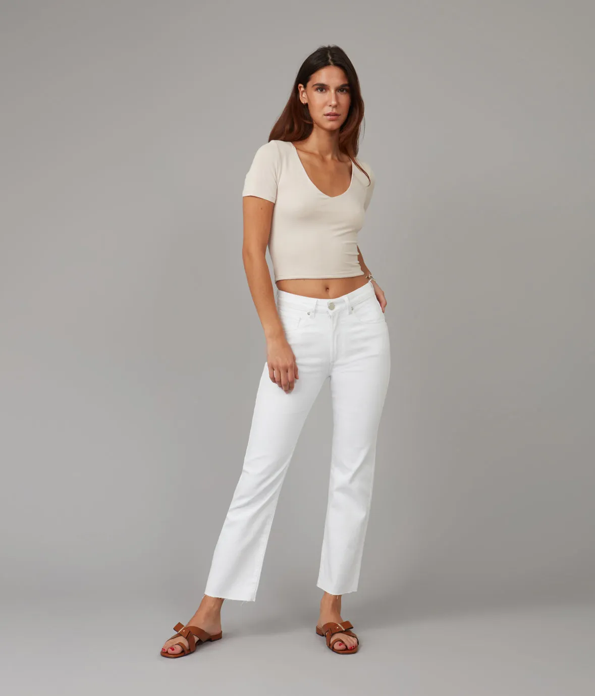 Women's DENVER-WHT High Rise Straight Jeans