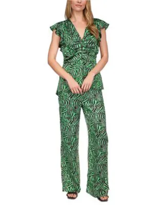 Women's Printed Side Slits Pants,Green