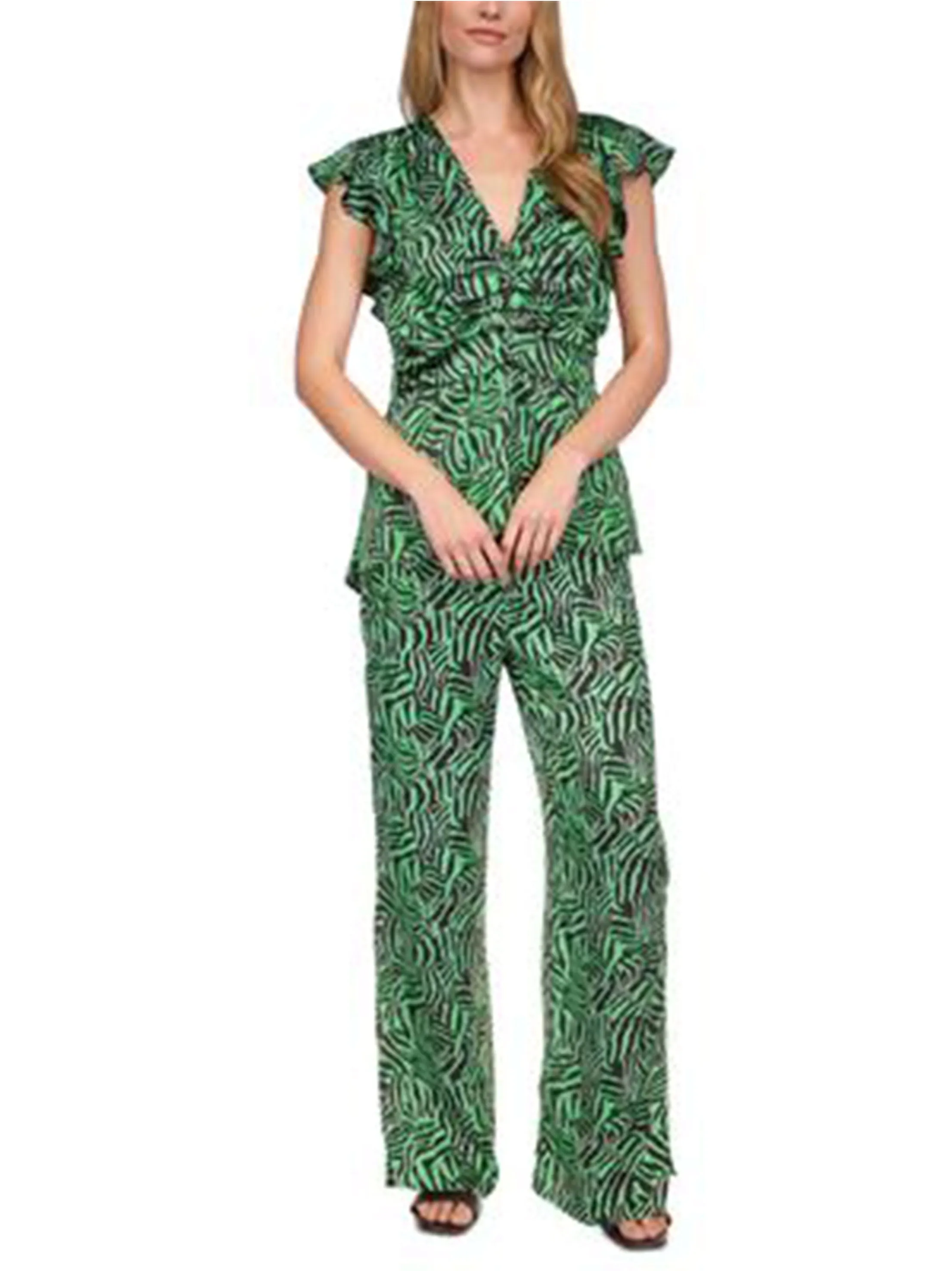 Women's Printed Side Slits Pants,Green