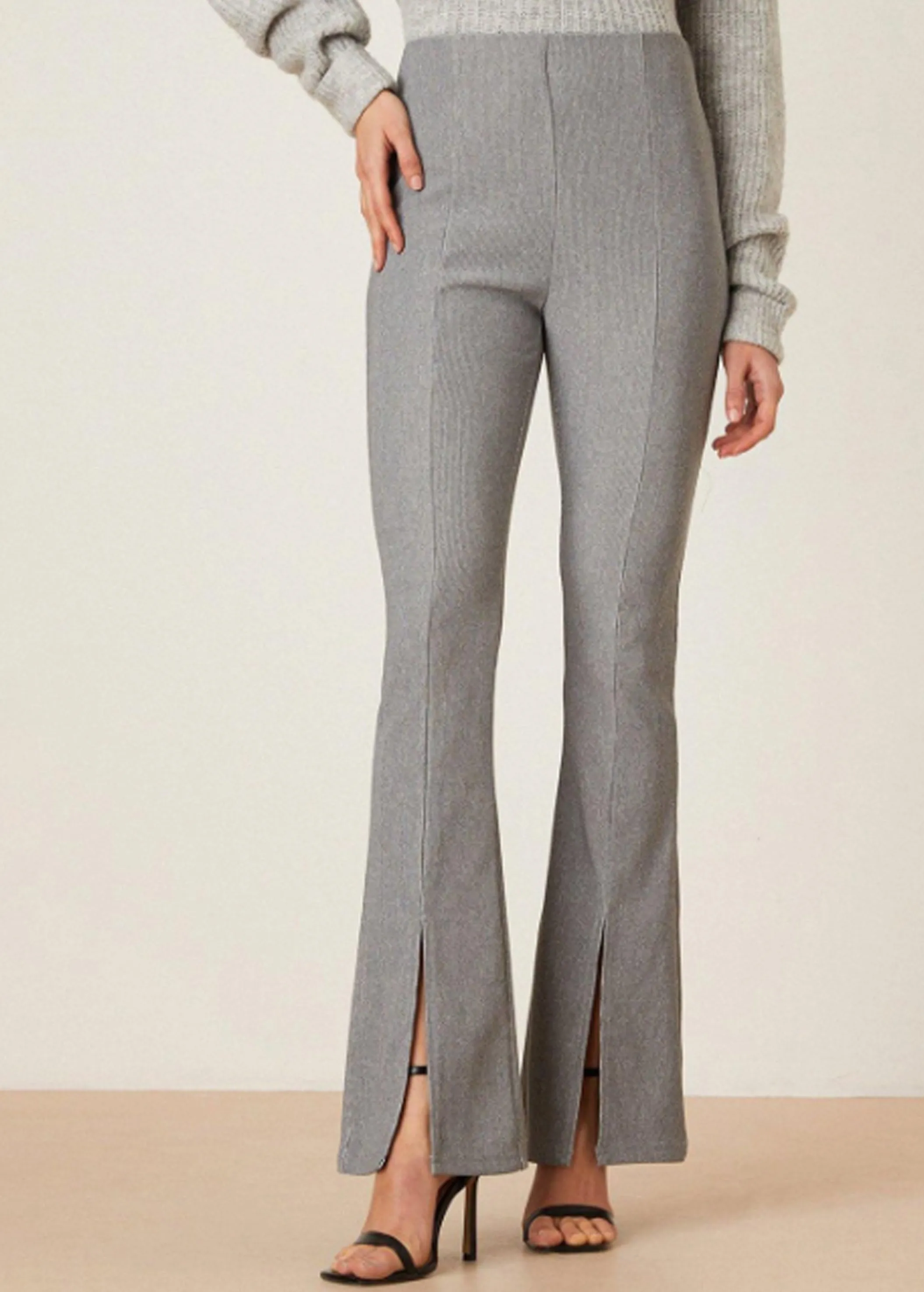 Women's Ribbed Flare Pants,Grey