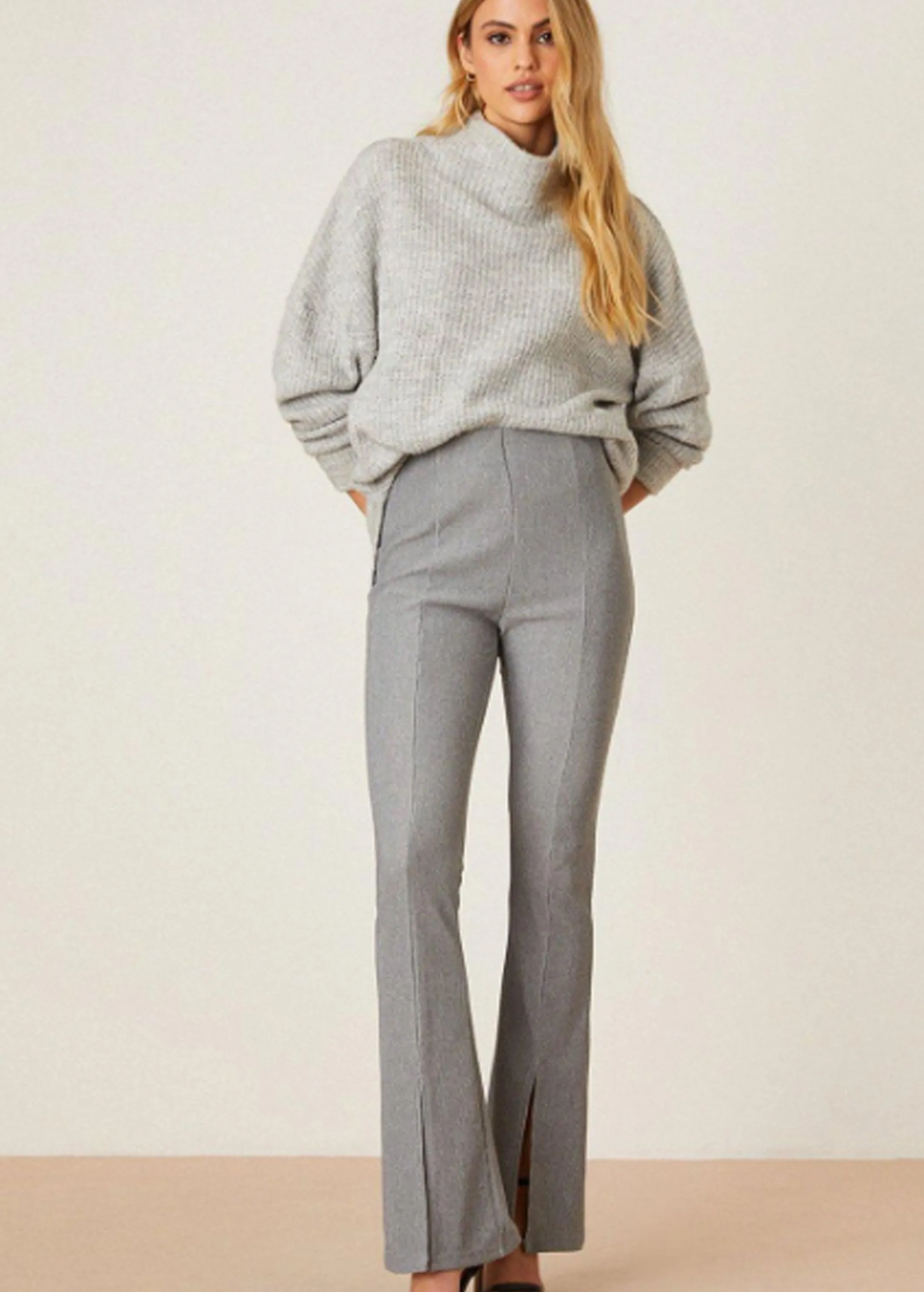 Women's Ribbed Flare Pants,Grey