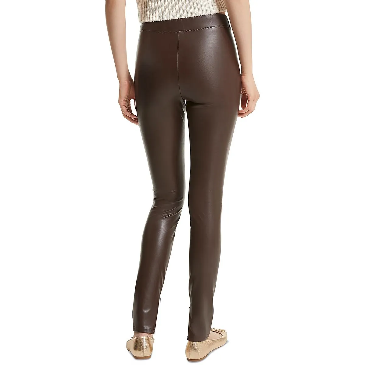 Womens Solid Faux Leather Dress Pants