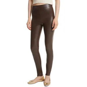 Womens Solid Faux Leather Dress Pants