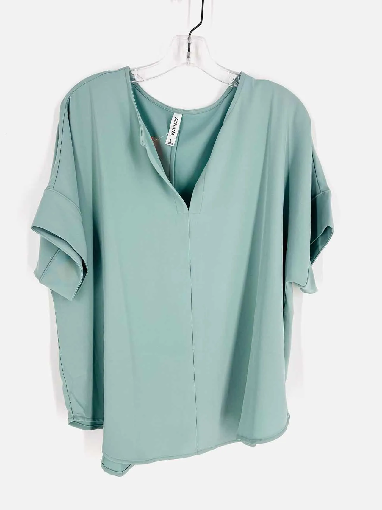 Zenana Size L Sage Front Seam Solid Tops Top-Short Sleeve