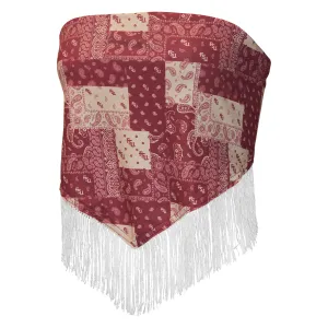 ZooZatz Women's Stacked FSU Paisley Design Fringe Tie-Back Top - Garnet/Gold ZooZatz Clothing Women